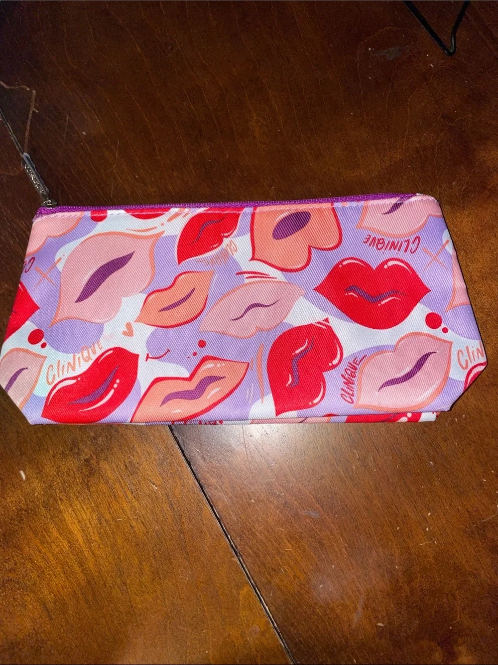 Clinique Lip Print Cosmetic Zippered Pouch Make Up Travel Bag